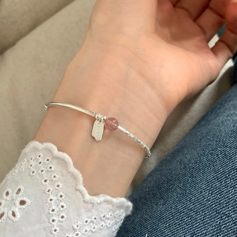 Sweet Fashion Sterling Silver Irregular Chain Strawberry Crystal Lucky Bracelet for Woman Summer Party Jewelry Accessories Gifts