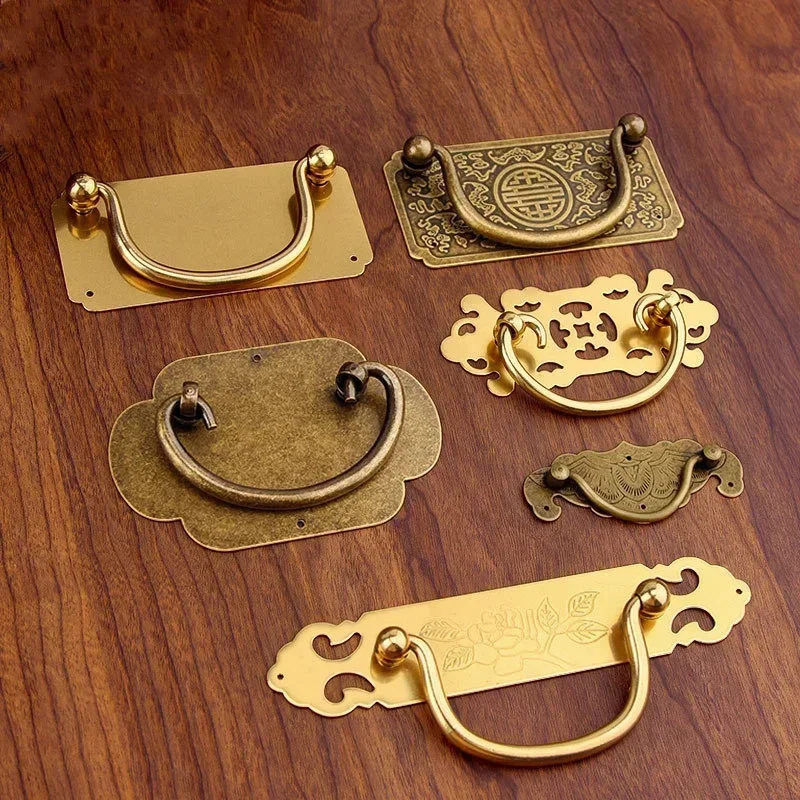 Manija de estantería de latón antiguo, tirador de puerta de armario, armario, manija de cocina china de cobre puro, accesorios d