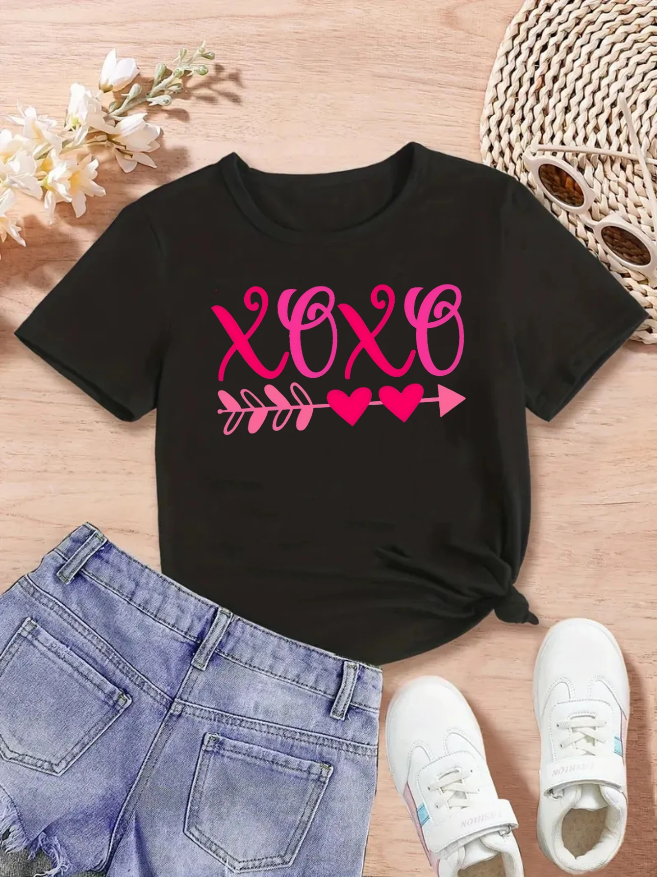 

2026 Xoxo Love Hearts Arrow Printed T Shirt Girls/Boys Valentine'S Day Gift T-Shirt Kawaii Kids Clothes Funny Summer Shirt