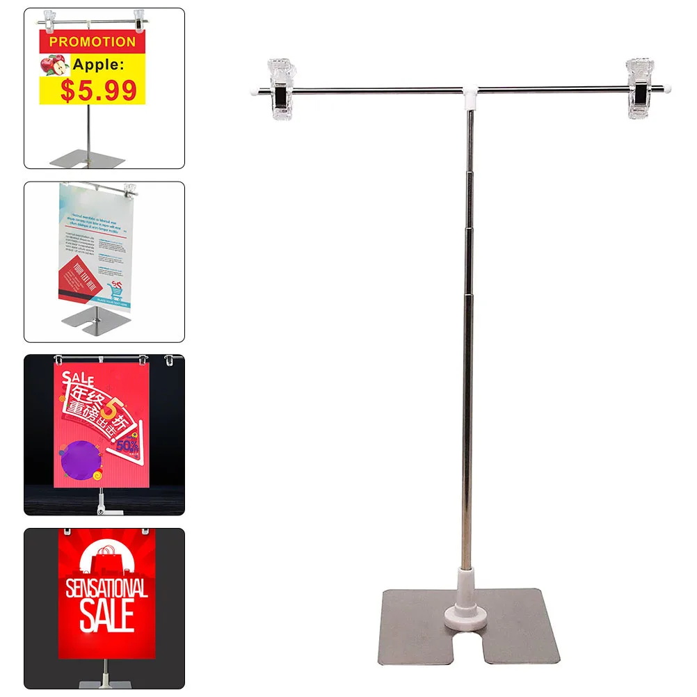 T 字型ポスタースタンドステンレス鋼メニューシェルフサインホルダー高さ調節可能な広告ラックディスプレイブラケット