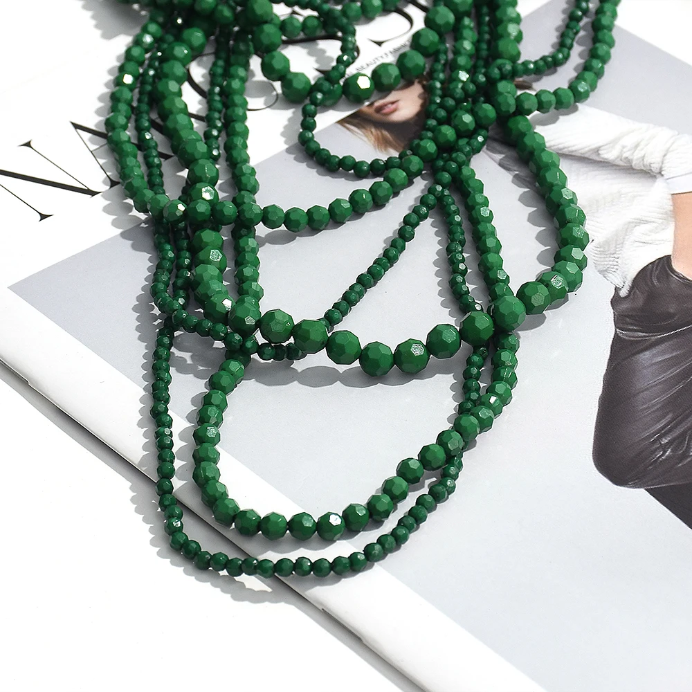 Statement Green Waterfall Beaded Pendant Necklaces for Women Bohemian Multi Layer Beads Necklace Party Jewelry Accessories