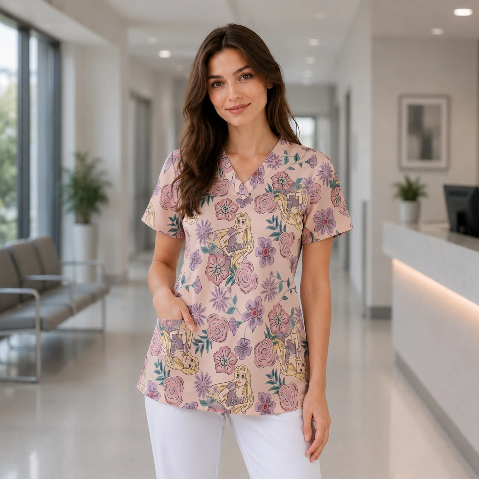 Camisetas de verano para mujer, uniforme de enfermera, ropa de mujer, estampado 3D de princesa de Disney, cuello en V, manga corta, alta calidad, novedad de 2026