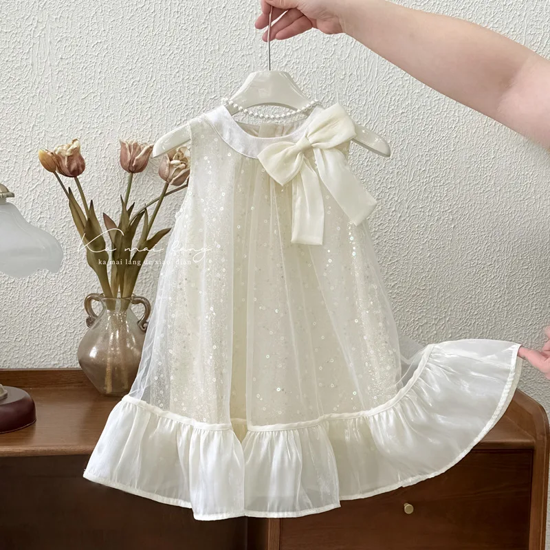 

Girls' dress 2024 summer new bow style girl baby high-grade dress children's princess dress 90-140cm