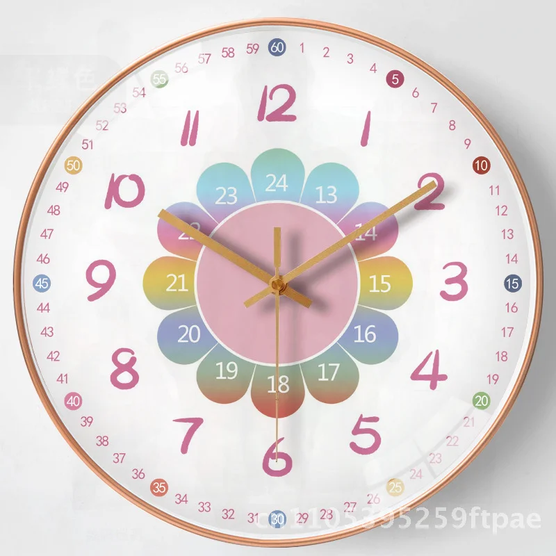 8 Inch 20cm Cartoon Creative Early Education Wall Clock Mute Quartz Movement round Shape Single-Sided Plastic Wall Clock for