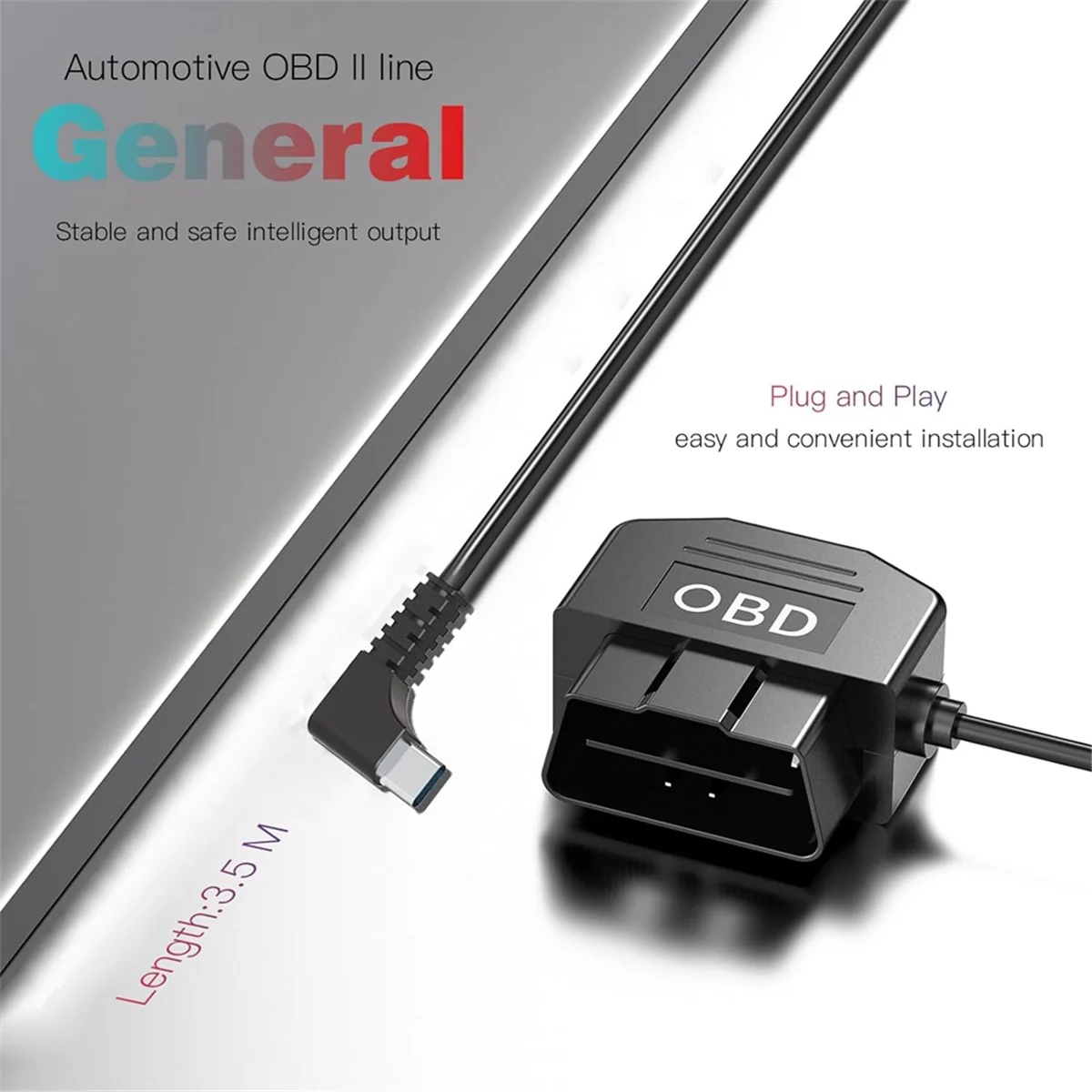 Kit de fio rígido obd para câmera de painel, kit de fio rígido usb tipo c para câmera de painel com cabo de alimentação obd para dashcam 12-24v a 5v/3a a002