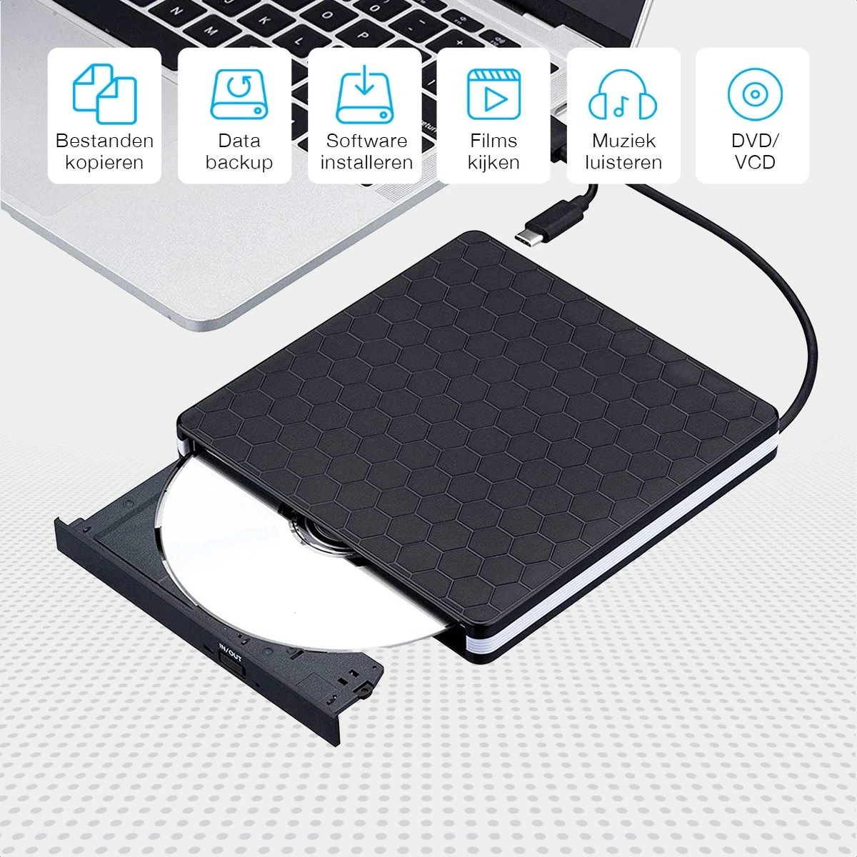 Portable USB 3.0 USB-C External CD DVD Drive DVD +/-RW Burner CD Player Reader Writer Recorder For Laptop Desktop