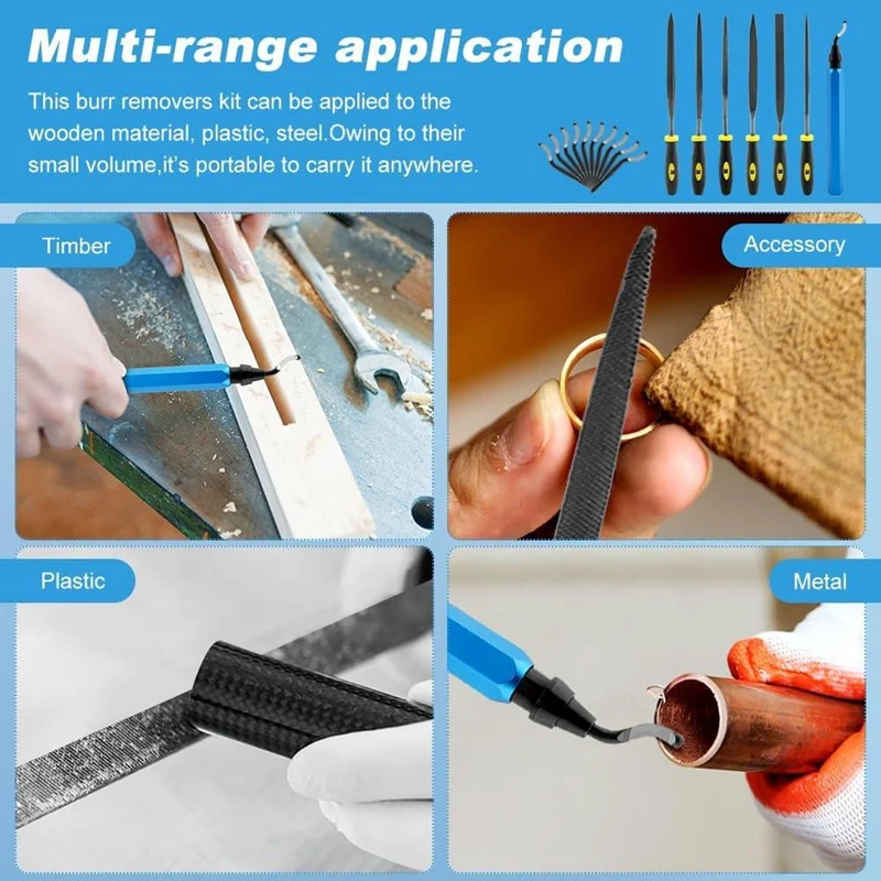 ABJI-Deburring Tool Kit, DIY With 6Pcs Needle Files Woodworking 10 Blades Professional Deburring Tool Kit For Resin Aluminum