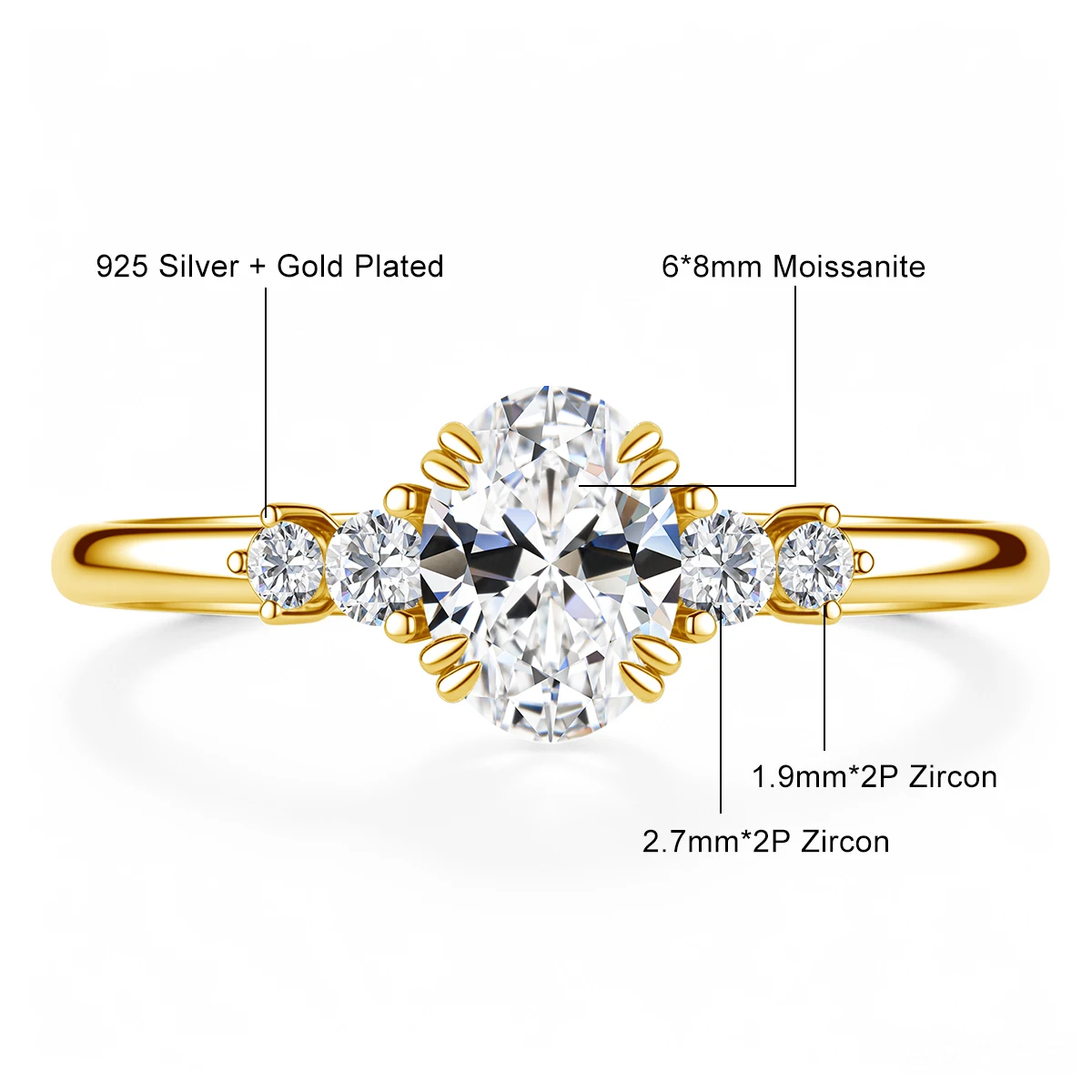 1,5 Karat 925 Sterling Silber Prachtvoller Glänzender Ovaler Moissanit-Ring für Damen, Verlobungs- und Hochzeits-Halb-Ewigkeitsring mit Zertifikat – Detail 1