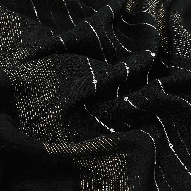 Plain Lurex Glitter Sequin Striped 100% Polyester Fringe Shawl Scarf Lady High Quality Wrap Pashmina Stole Bufandas Muslim Hijab