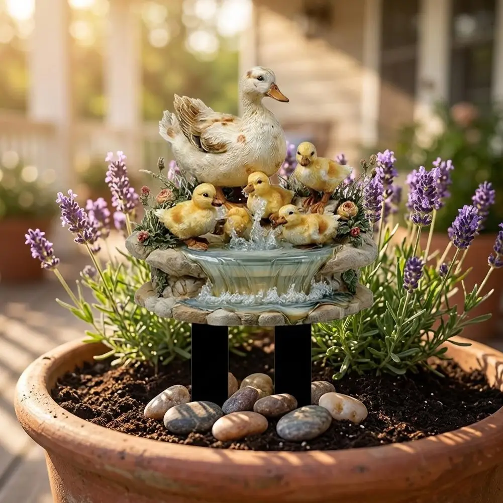 Décoration de jardin en acrylique 2D : Famille de canards plats à insérer dans les pots de plantes, pour la cour, les allées et l'extérieur