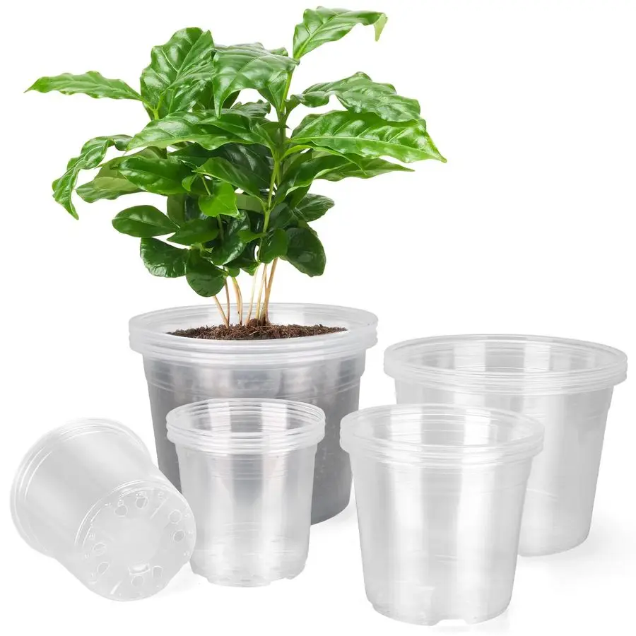 

Большие прозрачные горшки для рассады 10, 8, 6, 5 дюймов с дренажными отверстиями, набор из 16 галлонных прозрачных пластиковых горшков для растений, стартовые горшки для рассады.