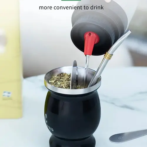 Yerba 메이트 컵 304 스테인레스 스틸 이중벽 조롱박, 봄빌라 및 청소 브러시, 차 분리, 8oz, 아르헨티나 