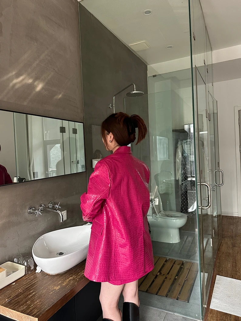 Cool Street Sle Giacca in pelle PU colorata con motivo coccodrillo Fire Dragon Fruit per le donne Primavera 2023 Pendolarismo Faion