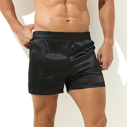 Shorts de cetim elegantes para homens, pijamas verdes, calças lounge, roupas íntimas com textura suave