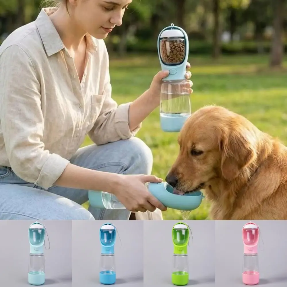 

New 400ml Dog Water Dispenser 3 in 1 with Poop Bag Container Pet Water Bottle Leak Proof Portable Pet Food Dispenser for Outdoor