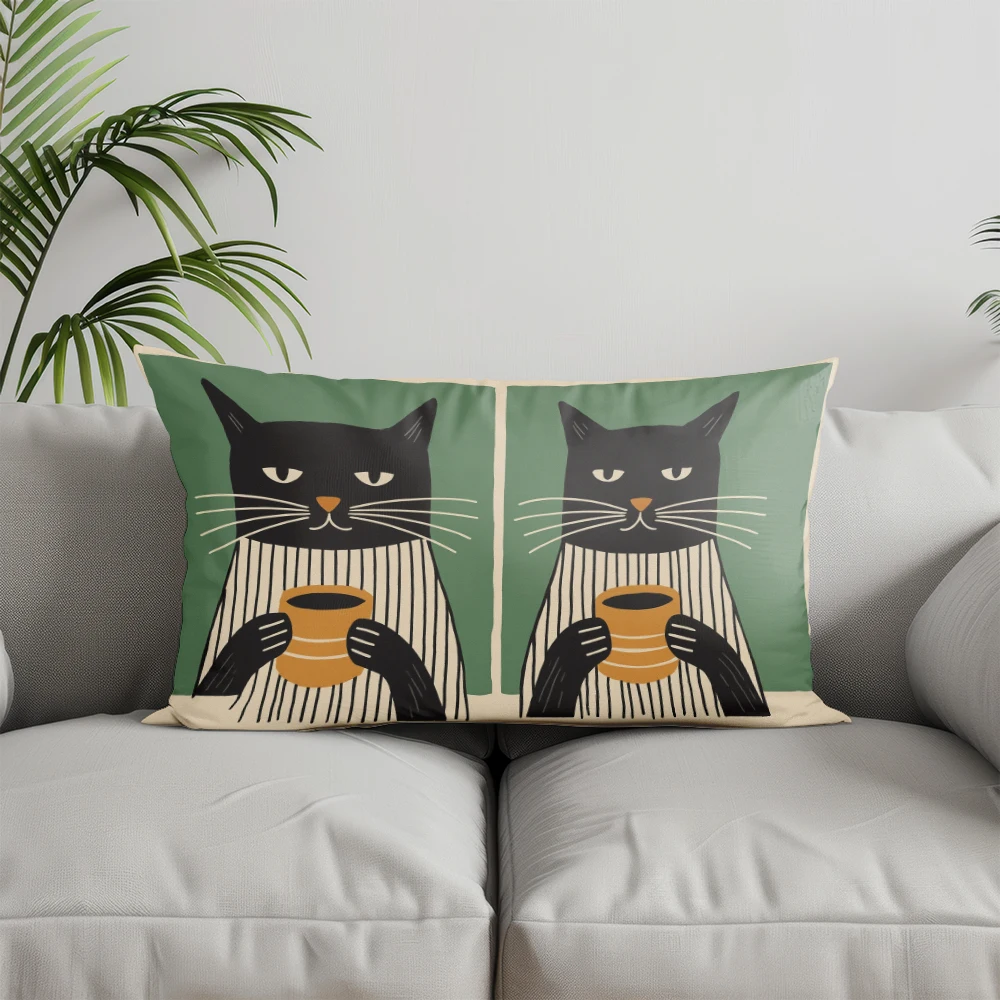 ديكور المنزل قطة أنيقة مع نظارات برتقالية مناسبة لغرفة النوم وغطاء وسادة السيارة وسادة خلفية مستطيلة #4