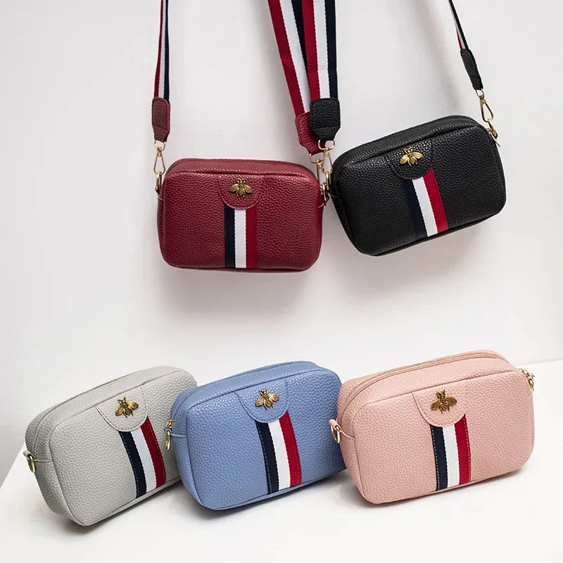 Women\'s Shoulder/Crossbody Bag Leather Phone Bags Stripe Zipper Fashion Belt Wholesale 2024 New Style Girls Mini Purse