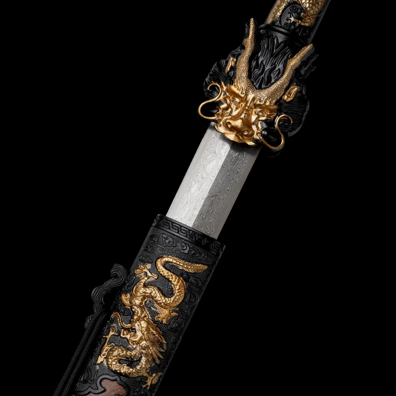 Chinese Dragon King Sword Folded Steel Damascus Blade with Real Padauk Wood Sheath Tang Jian Collectible Craft katana Home Decor
