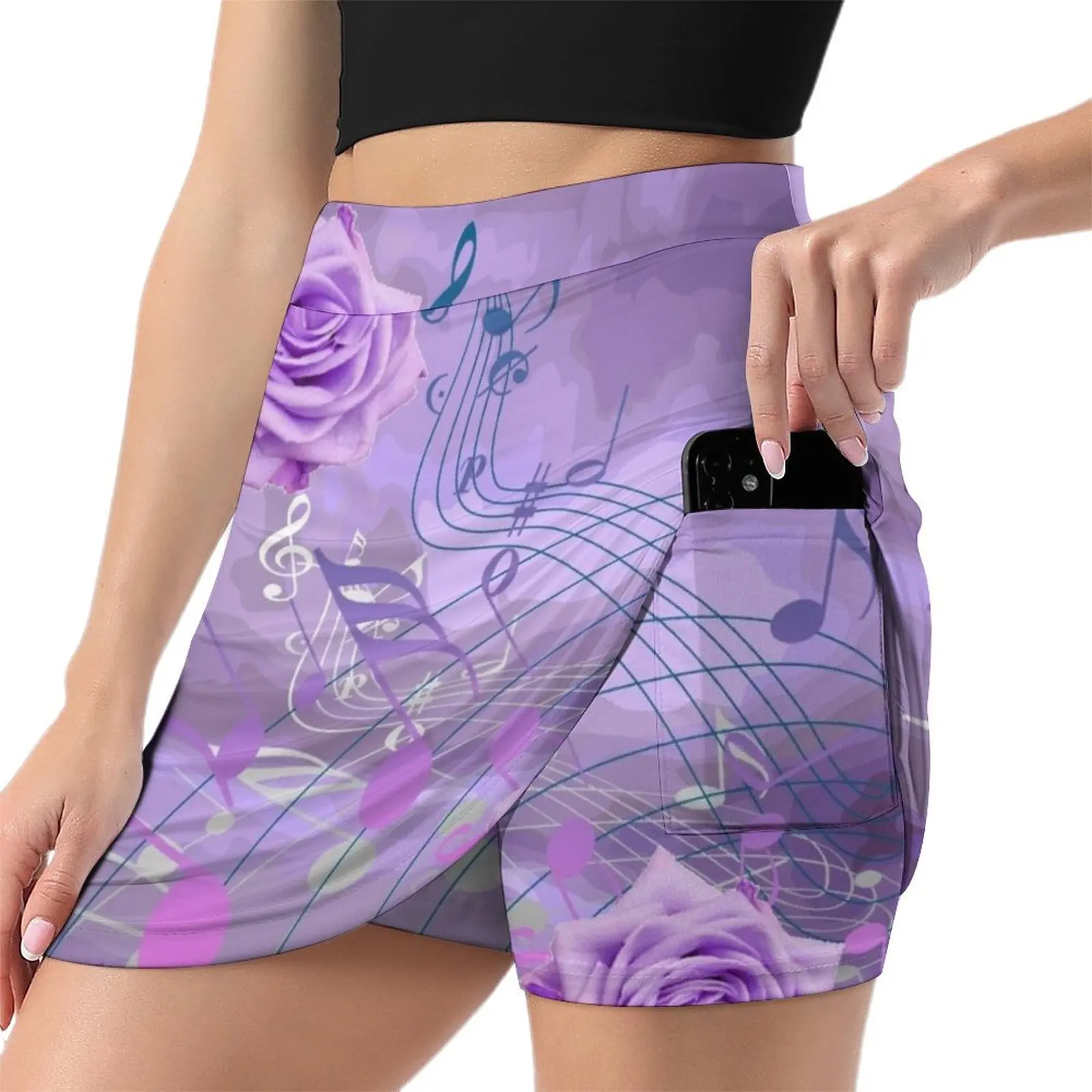 Purple & Pink Music Notes & Roses Mini Skirt womens skirts mini skirt for women