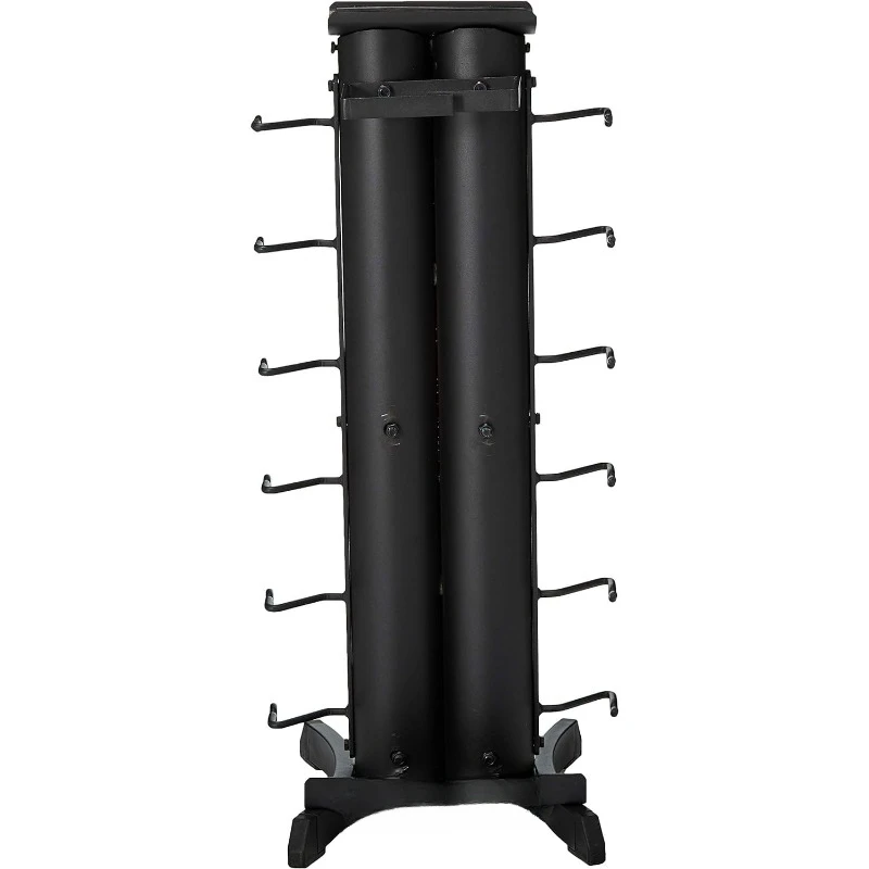 Vertical Gym Organizer Package with Lat and Curl Bar, Revolving Bars, Tricep Pressdown and Handles, Compact Storage Rack