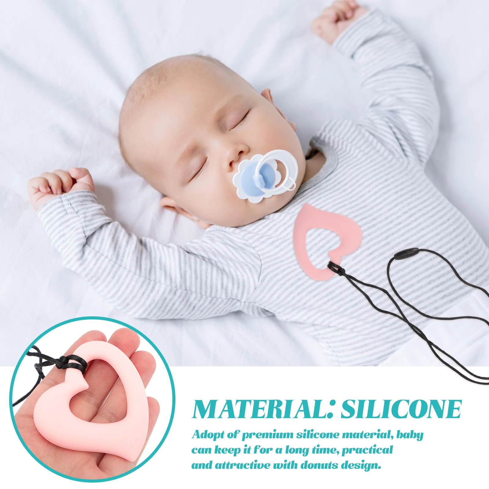 

2 Pcs Silicone Teether Necklace Kids Chew Toy Sensory Toys for Hand Chewing Baby Teething Thick Shapes