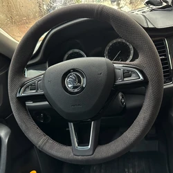 Custom Car Steering Wheel Cover Suede Leather 100% Fit For Skoda Karoq Kodiaq scout Yeti 2017 2018 Auto Interior Accessories