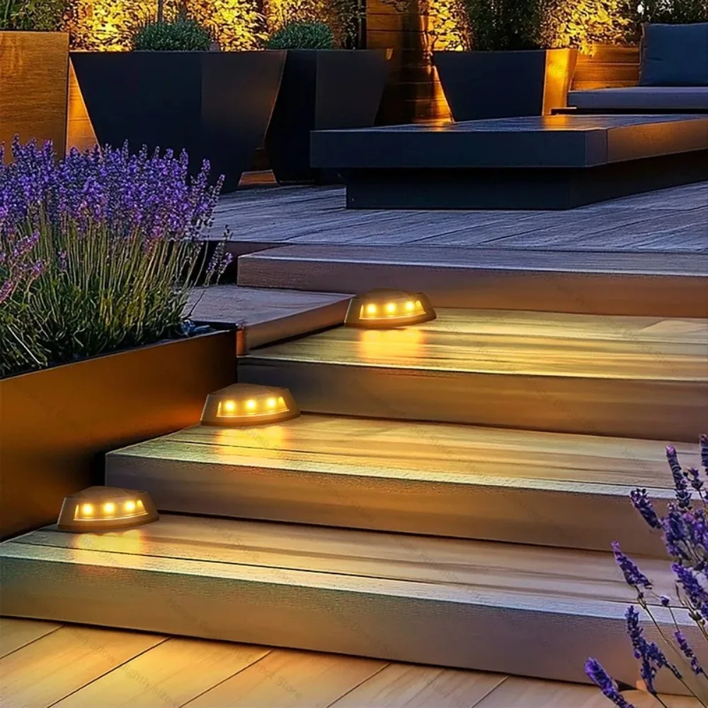 

4pcs Waterproof Solar Step Lights Warm /White Light Easy To Use Deck Lights Solar Powered Auto Switch Garden Walkway Light
