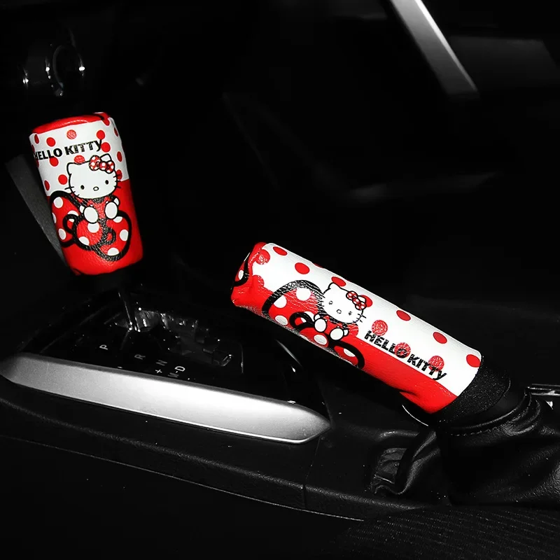 Kawaii Genuine Sanrio Car Handbrake Shift Lever Pu Protective Cover Hello Kitty Cartoon Car Accessories Cute Girl Holiday Gift