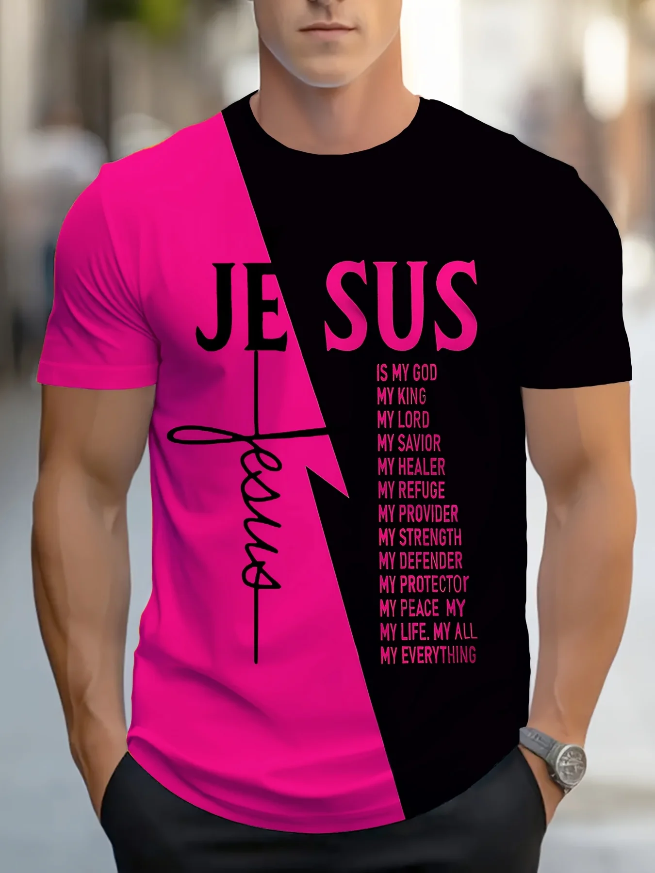 Herren-T-Shirt im christlichen Stil mit Rundhalsausschnitt und Textdesign, lässiges Sport-Top, bequem und einfach, kurzärmelig für alle Jahreszeiten – Detail 5