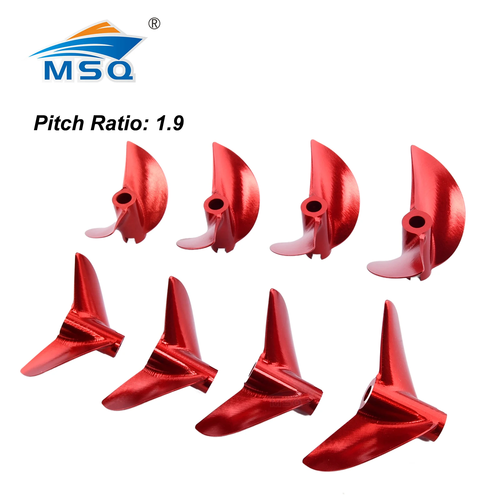 1pc CNC 4.76mm 3/16'' Red Aluminium Propeller 2 Blades Screw Left/Right D38mm to D52mm for RC Shrimp Boat Cat Boat