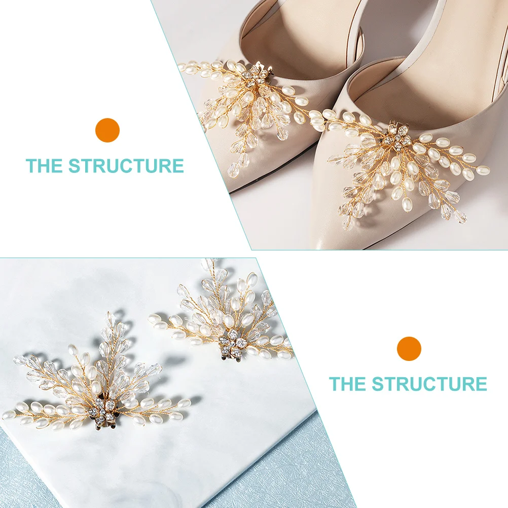 

2pcs Bridal Shoe Clips Rhinestones Pearl Decorative Accessories Wedding Heels Sandals Prom Anniversary Gifts Shoe Jewelry