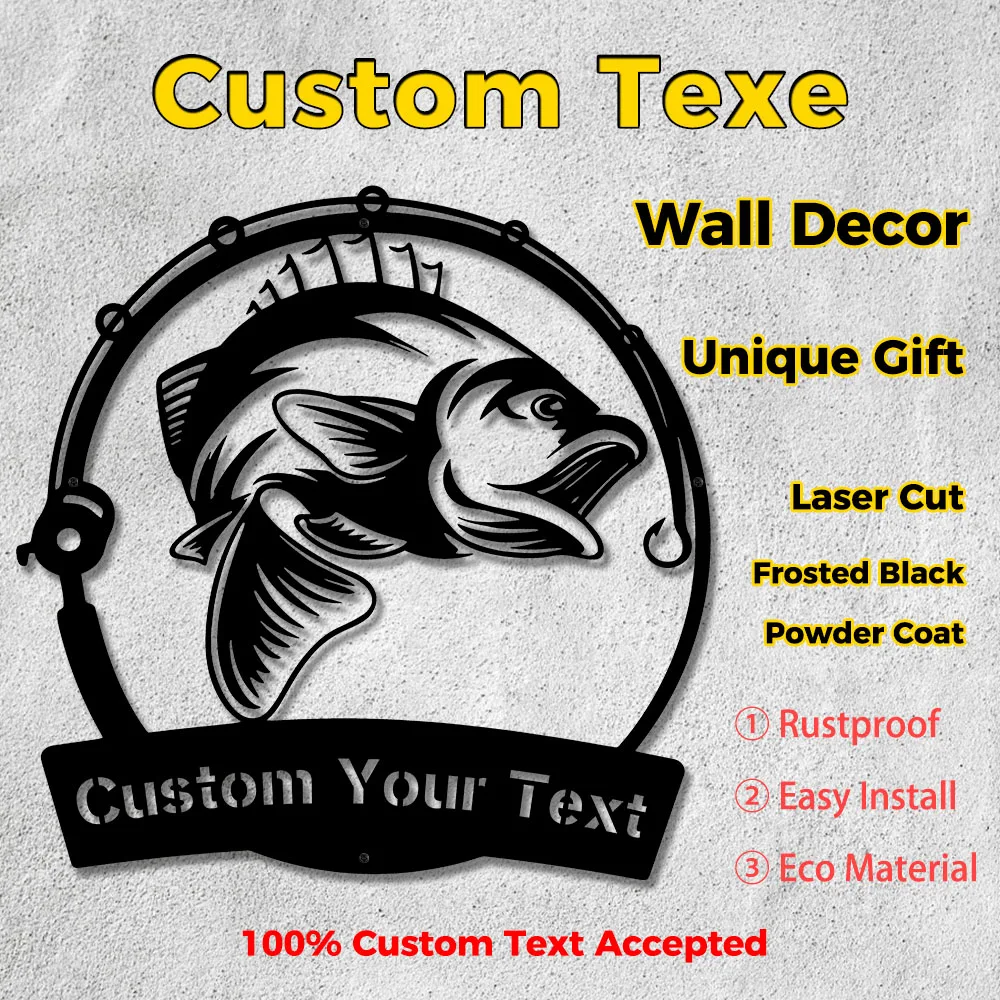 

Персонализированная настенная металлическая вывеска для рыбалки, озеро, кабина, человек, пещерный декор, индивидуальный подарок с именем рыбака, окунь-рыбик, новоселье, день рождения