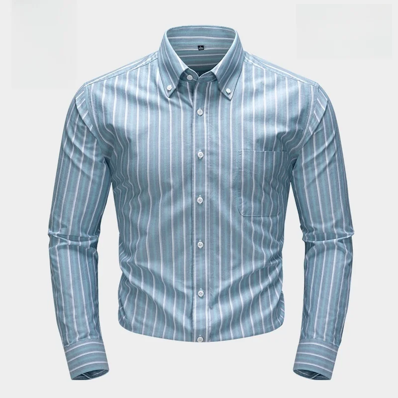 100% Cotton Oxford Men's Shirts Long Sleeves Plaid Soft Regular Fit Formal Dress Shirt Pocket Social Blouse Male Clothes 6XL 7XL
