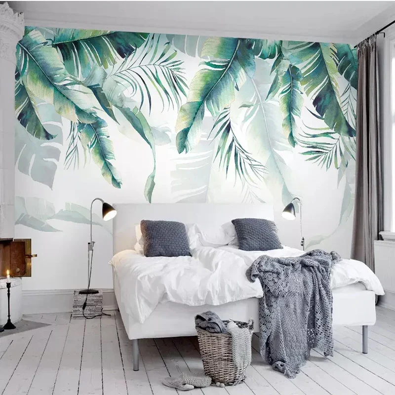 Photo Wallpaper Modern Nordic Minimalist Hand Painted Banana Leaf Mural Wall Colth Living Room TV Sofa Background Wall Painting