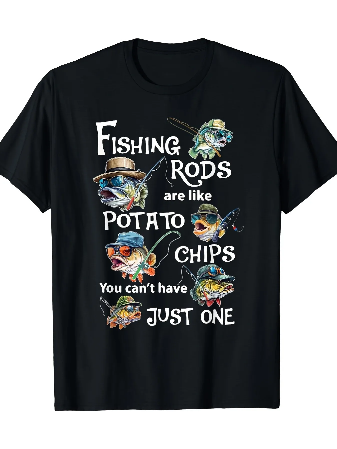 

[Fishing Rods Graphic Tee] Trendy Pesca Clothes Graphic T Shirt - Fishing Rods Are Like Potato Chips You Can't Have Just One