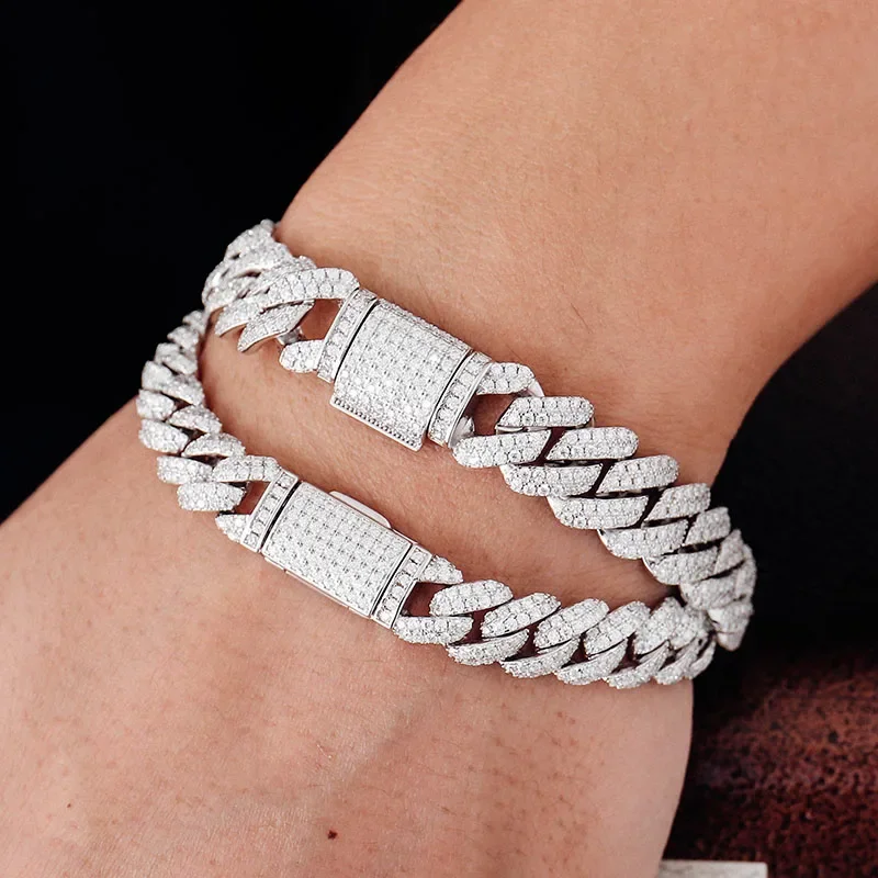 

10mm Iced Out Moissanite Cuban Bracelet H ip Hop Men Jewelry 925 Silver Mosan Diamond Link Chain Bracelets Bangle Passes Tester