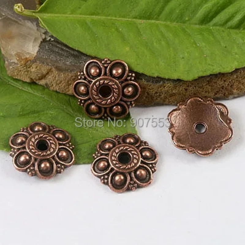 30pcs 13mm Copper-tone Wide Flower Charm Bead Cap H1380