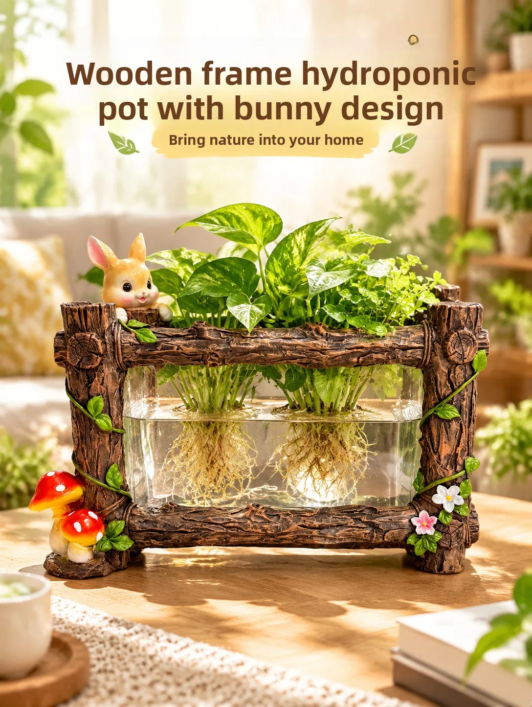 Home Garden Water Cultivation Flower Pot Rabbit Design Square Transparent Resin Plant Pots for Green Ivy Balcony Decor