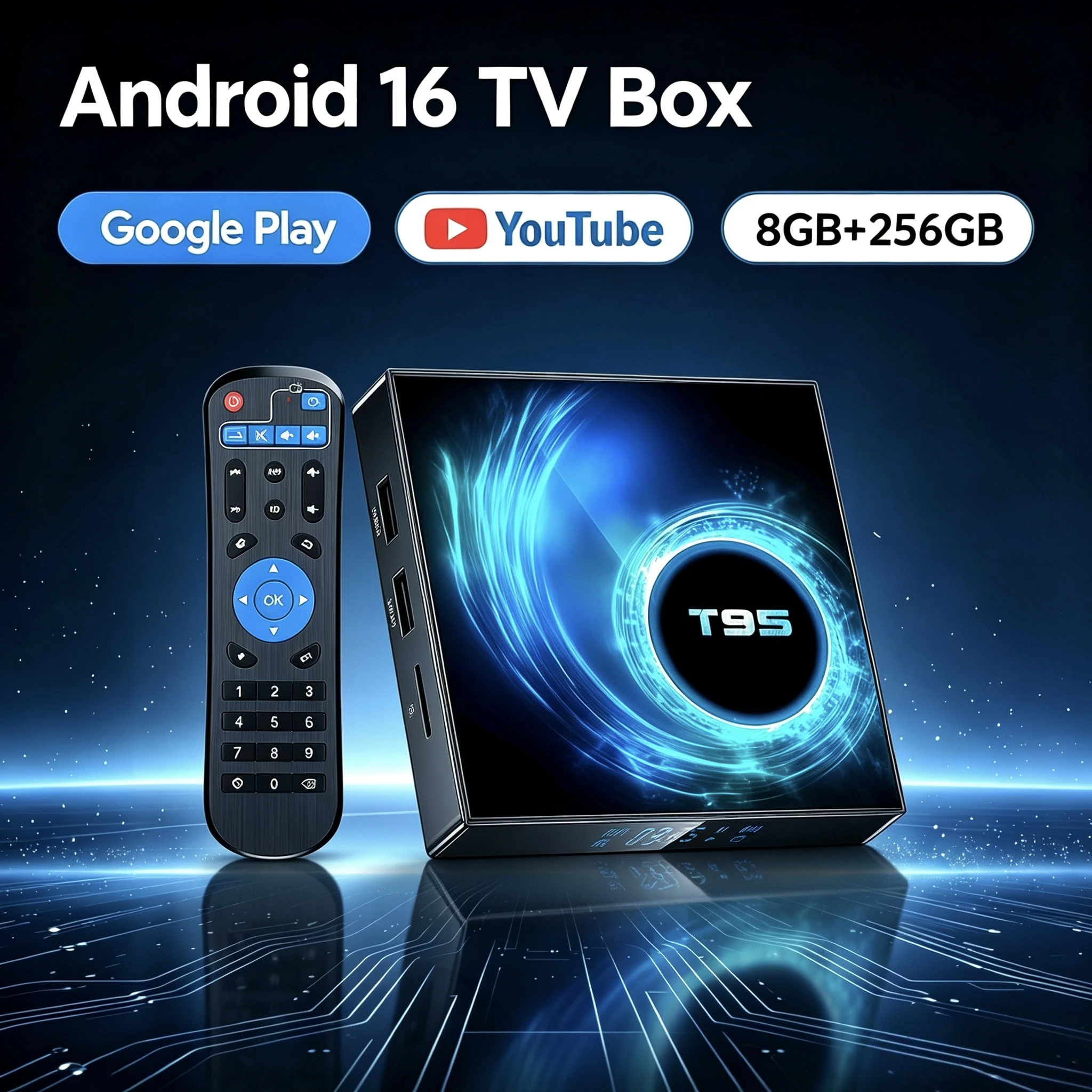 Android16 T95 Smart TV Box Plus HD 8K Allwinnerh616 8GB 256GB BT6.0 Wifi 5G Media Player Google Assistant Very Fast Set Top Box