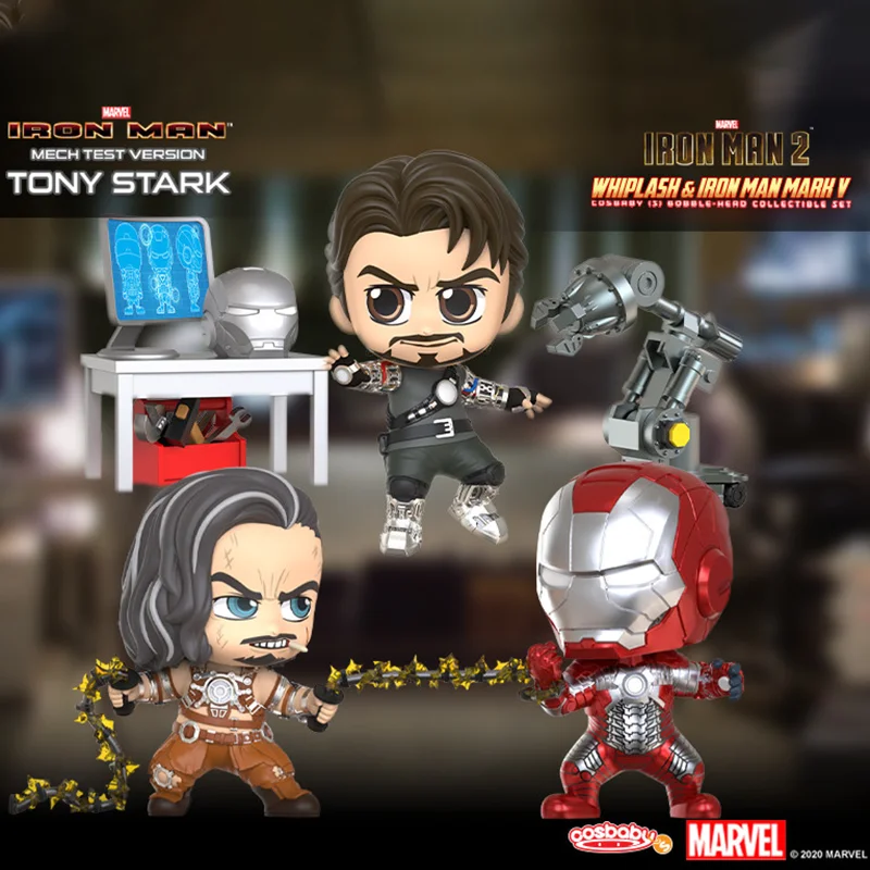 

Hottoys Iron Man Tony Stark Mechanical Test Version Mk5 And Whiplash Cosbaby Collectible Figures Movie Merchandise Collectible