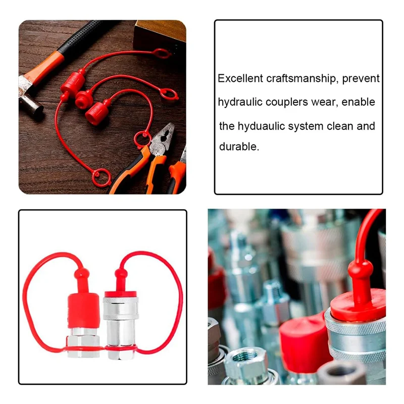 ISO-B 1/2 Hydraulic Quick Coupler Male Dust Cap and Female Plug Cover, Fits Hydraulic Quick Disconnects Coupler
