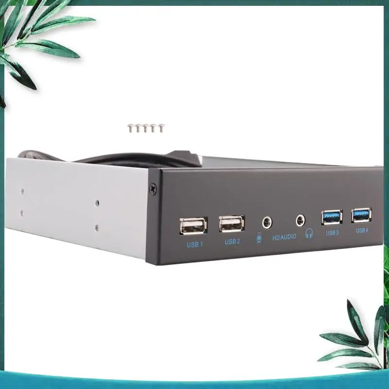(NEW) 5.25 Inch Desktop Pc Case Internal Front Panel Usb Hub 2 Ports Usb 3.0 And 2 Ports Usb 2.0 With Hd Audio Port 20 Pin Conne