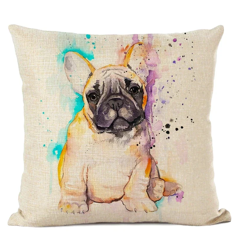 45x45 cm Hand-Painted Dog Decorative Pillows Cover Cute Bulldog cushion cover Linen Pillow Case Cojines Decorativos Para Sofa