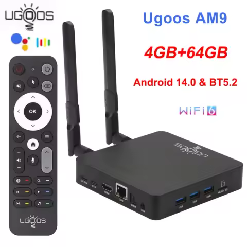 Ugoos AM9 Smart TV Box Android 14 Amlogic S905X5 LPDDR4X 4GB 64GB Wifi BT5.2 Lan 1000M 4K HDR Set Top Box Media Player