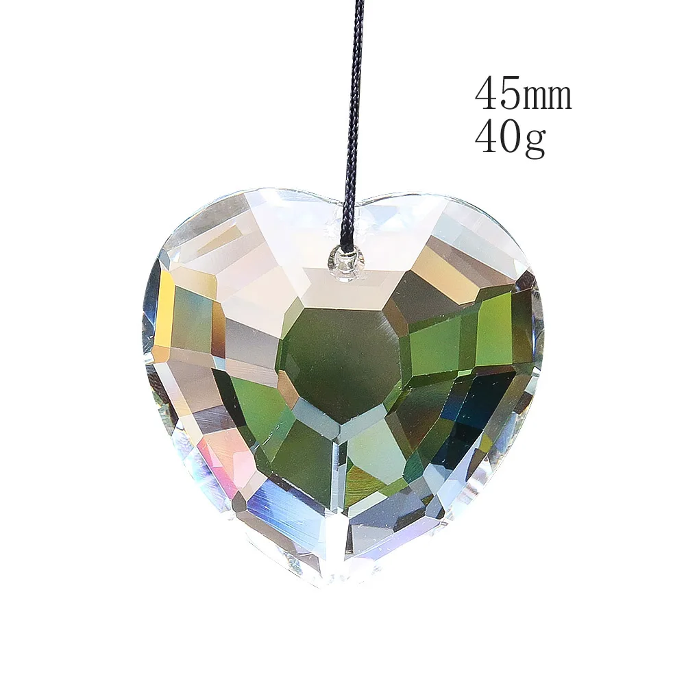 45MM Clear Charm Faceted Prism Glass Love Heart Crystal Sparkling Sun Catcher Pendant Chandelier Lamp Dangle Parts Wedding Decor