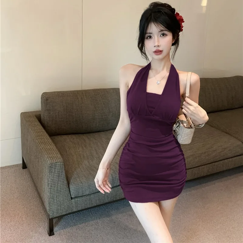 Vestido ter Sem Costas com Alça de Corrente Sexy e Picante para Mulheres, Saia de Cauda de Peixe Slim Fit de Verão, Vestid...