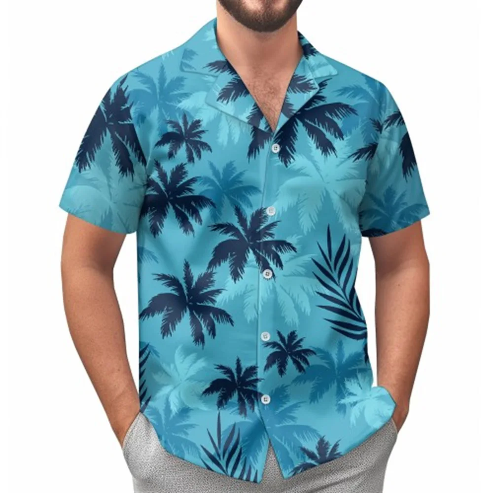 Tiki Summer Men's Short Sleeved 3D Printed Collar Button Shirt Hawaiian Men's Top Plus Size Loose Short Sleeved Shirt Beach