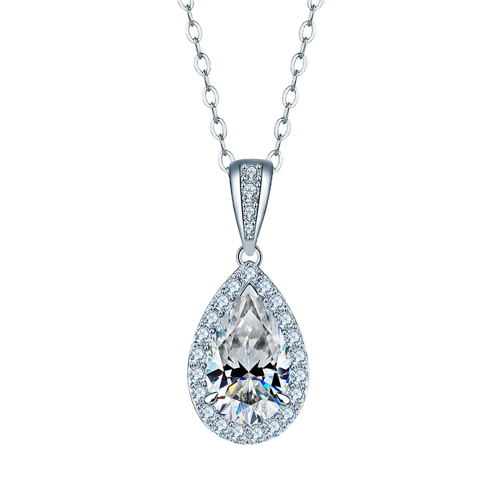 

1ct 5x7MM Pear Moissanite Necklace with Certificate 100% Passed Diamond Test S925 Silver Wedding Jewelry Women Gift
