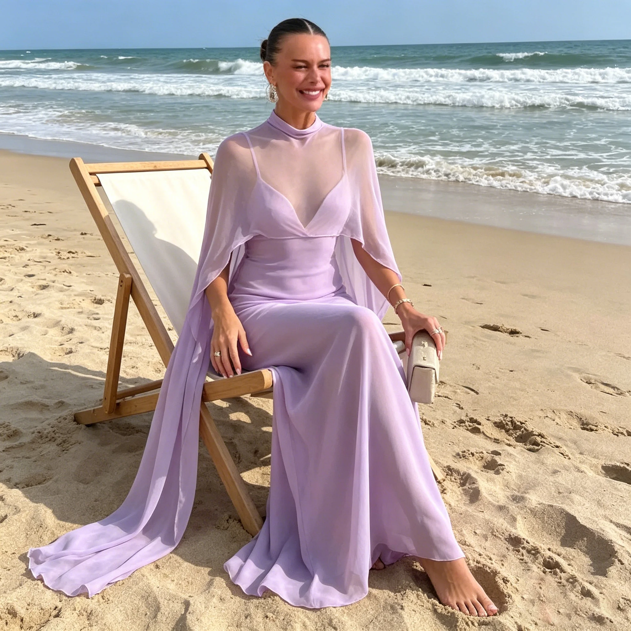 

Elegant High Low Solid Color Sheer Cover-Ups High Neck Split Back Cape Blouse Spaghetti Strap Long Dresses Shawl Party Tops 2026