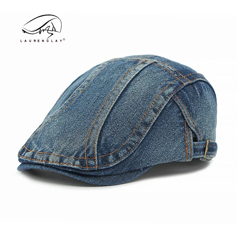 

Four Seasons Vintage Beret Men Hat Women British Splayed Stitch Washed Denim Cap Front Outdoor Fashion M545